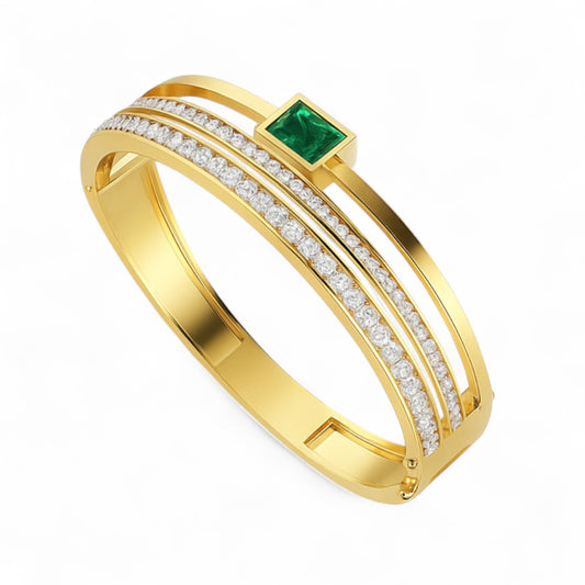 Emerald Center Diamond Bangle Bracelet