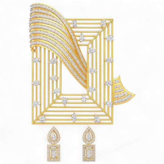 Radiant Diamond Cascade Pendant with Contemporary Gold Frame