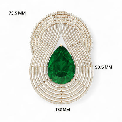 Grand Emerald Halo Pendant with Diamond Waves