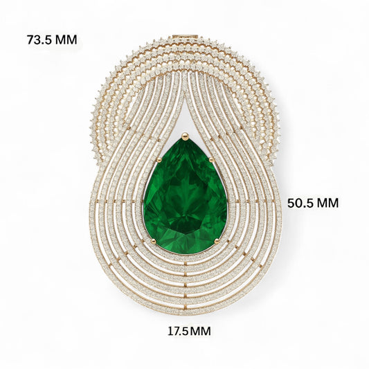 Grand Emerald Halo Pendant with Diamond Waves