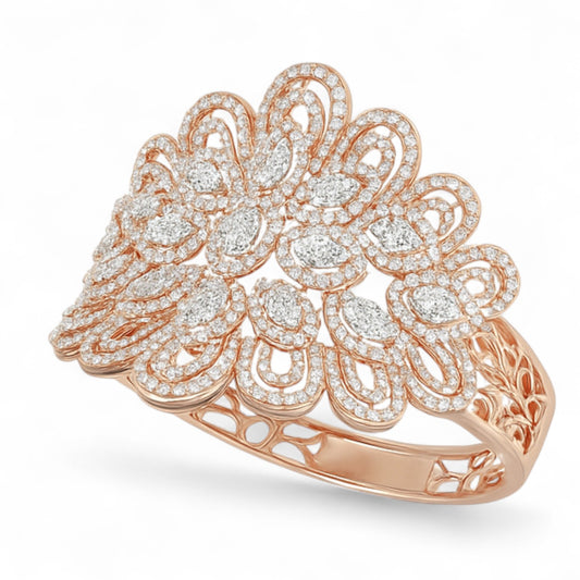 Royal Bloom Filigree Floral Diamond Bangle Bracelet