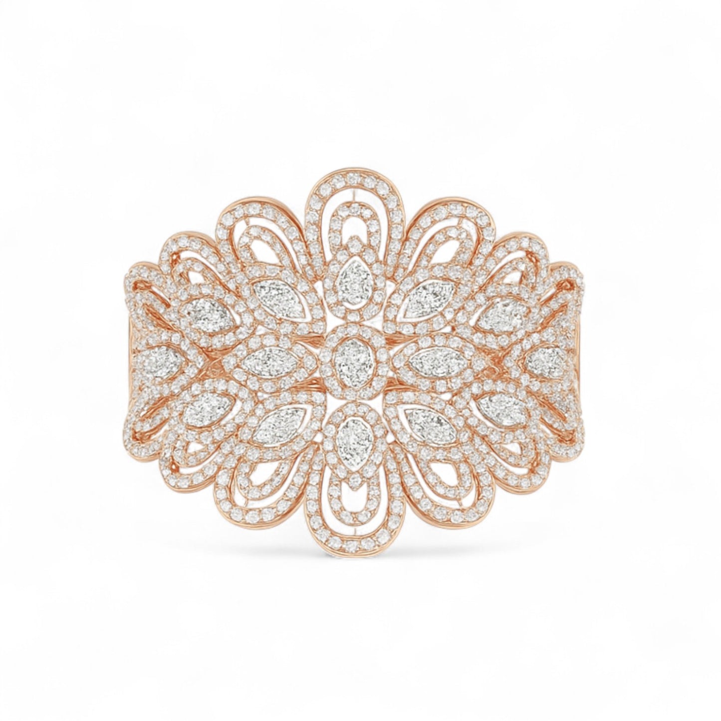 Royal Bloom Filigree Floral Diamond Bangle Bracelet