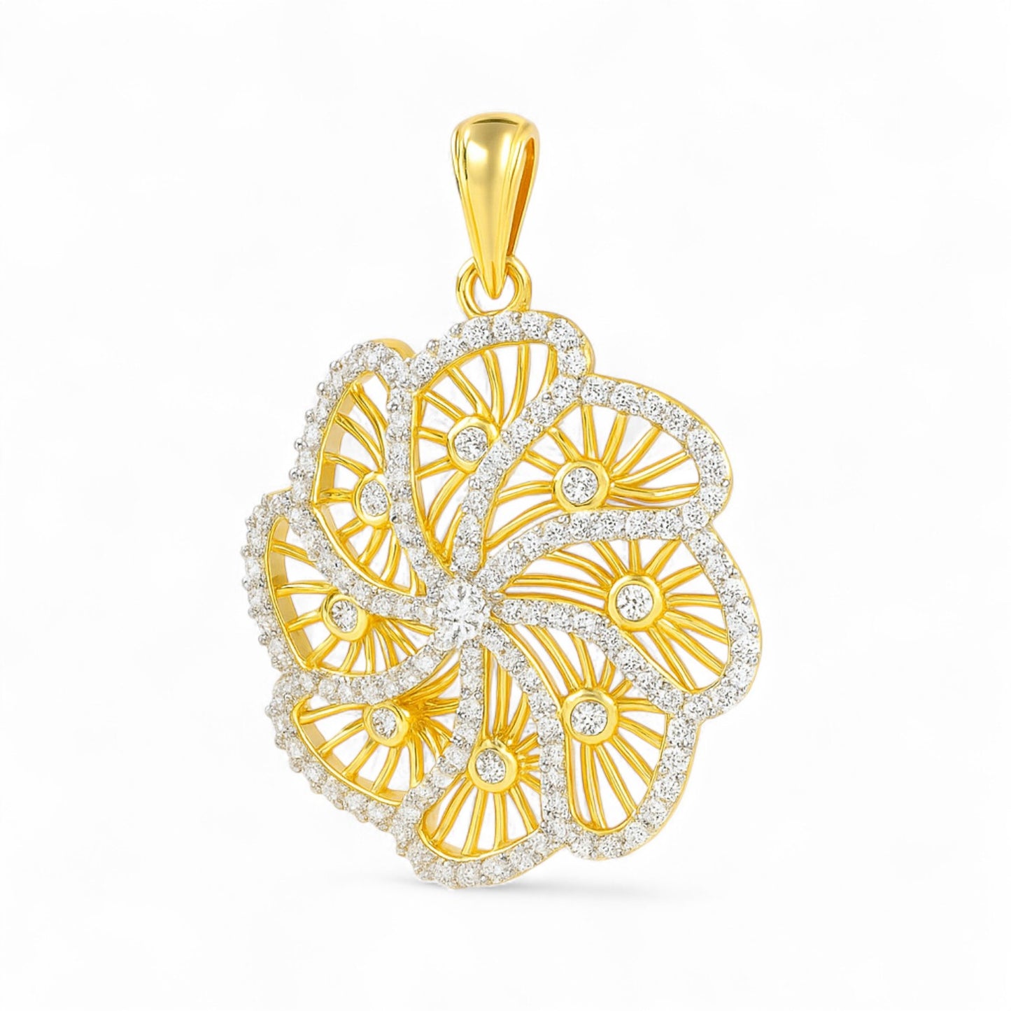 Elegant Diamond Swirl Floral Pendant