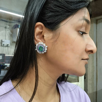 Sovereign Empress Emerald & Blue Stone Halo Earrings