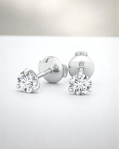 3 Prong Round Solitaire Stud Earrings