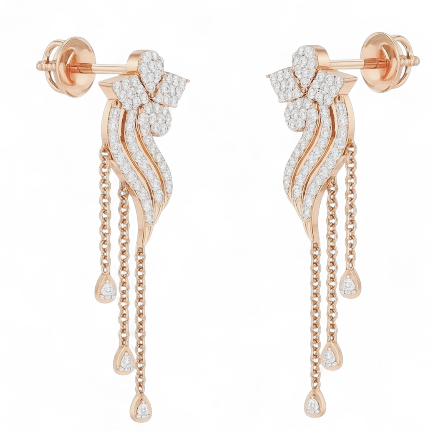 Golden Waves Diamond Drop Jhumka Earrings