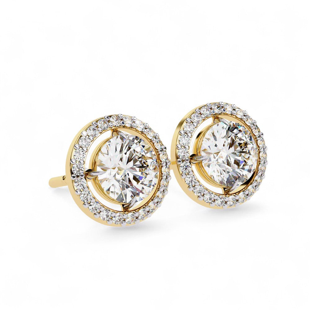 Round Halo Diamond Stud Earrings