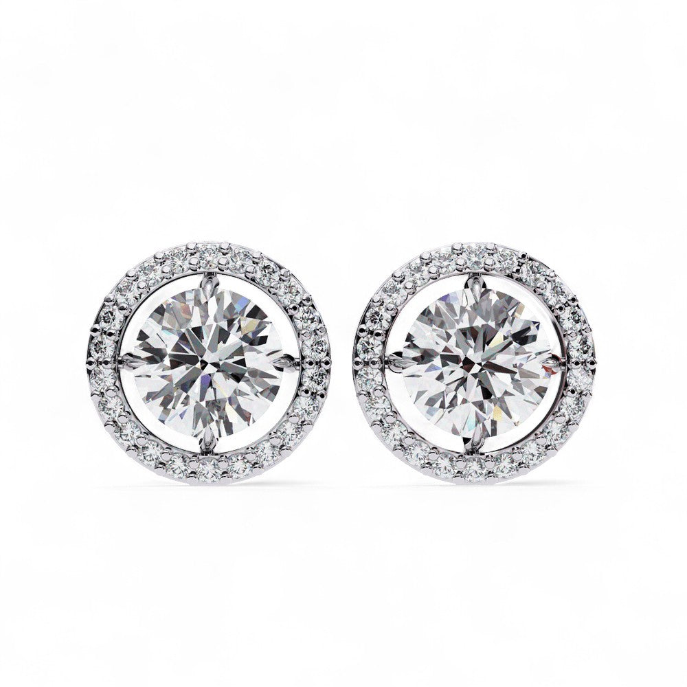 Round Halo Diamond Stud Earrings