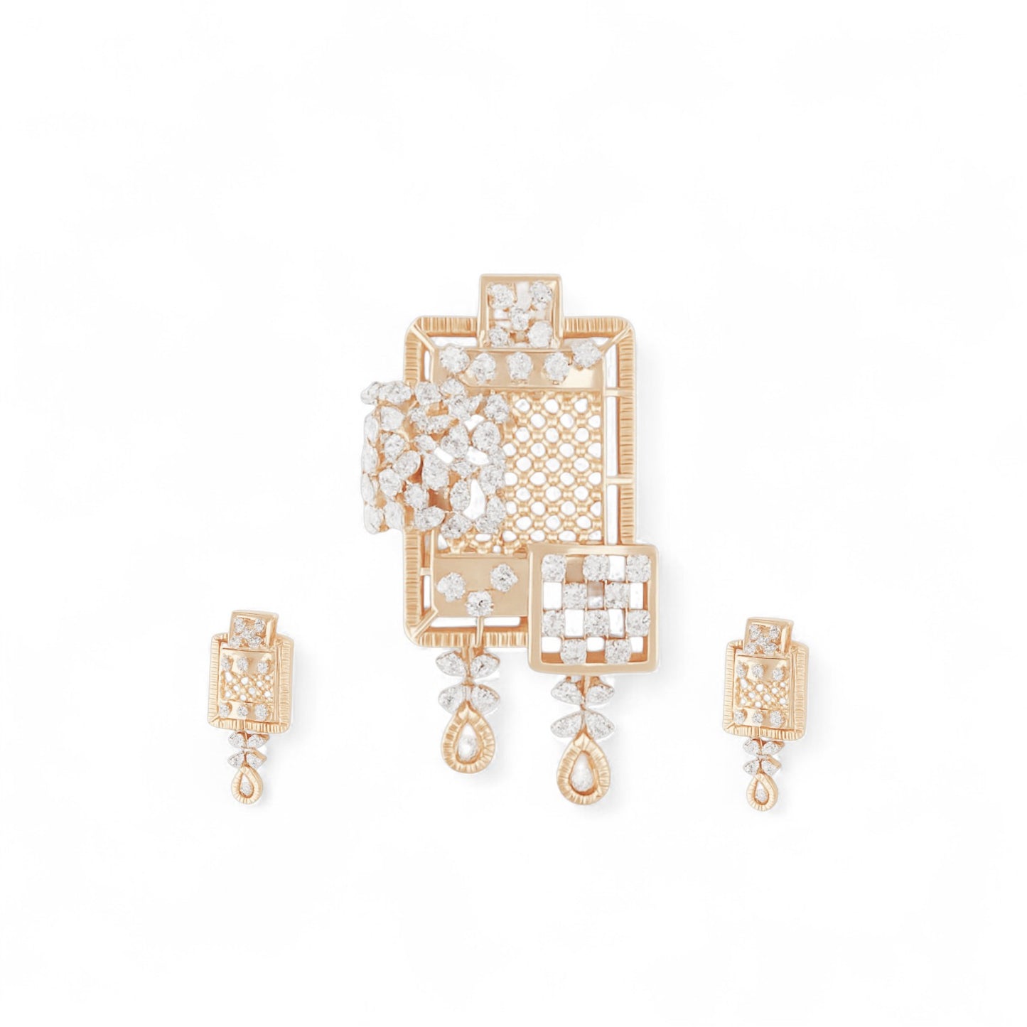 Statement Geometric Diamond Pendant Set