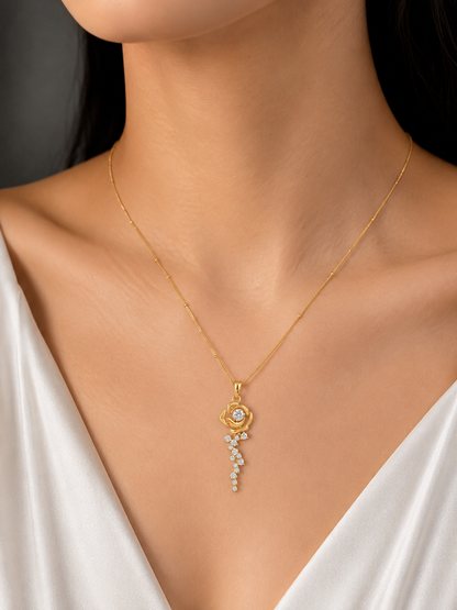 Forever Rose with Falling Petals Pendant
