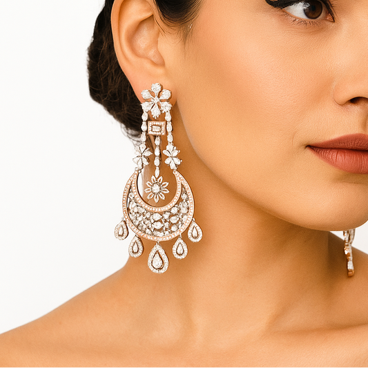 Luxury Diamond Chandelier Jhumka Earrings