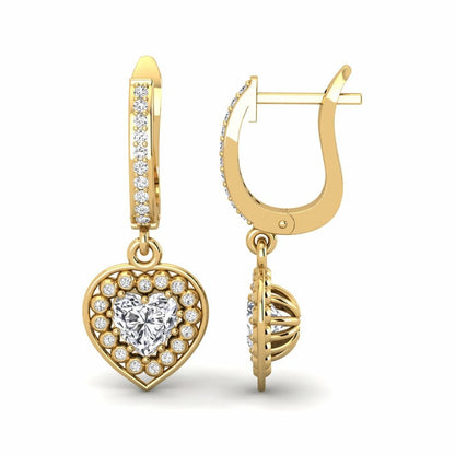 Gold Heart-Shaped Diamond Drop Earrings