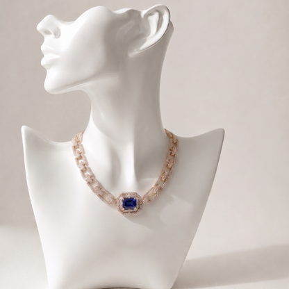 Luxury Gold Diamond Necklace with Blue Sapphire Centerpiece