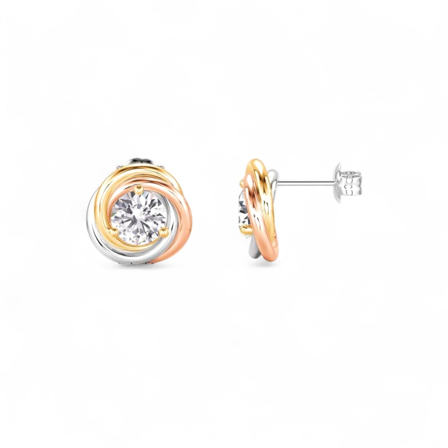 Two Tone Round Diamond Stud Earrings