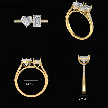 1carat Heart and 90cent Emerald Cut Two Solitaire Diamond Ring