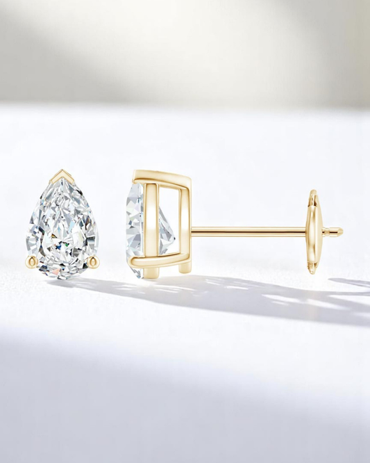 3 Prong Pear Solitaire Stud Earrings