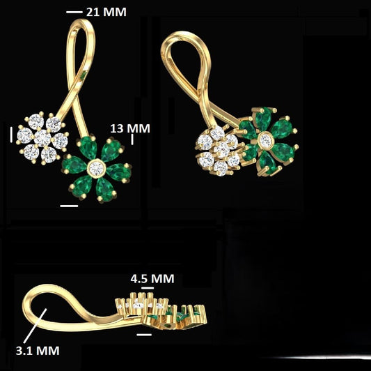 Gold Diamond Emerald Green Floral Pendant