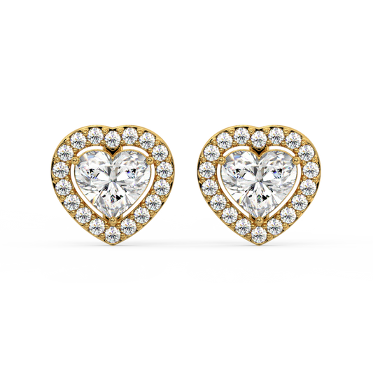 Heart Diamond Halo Stud Earrings