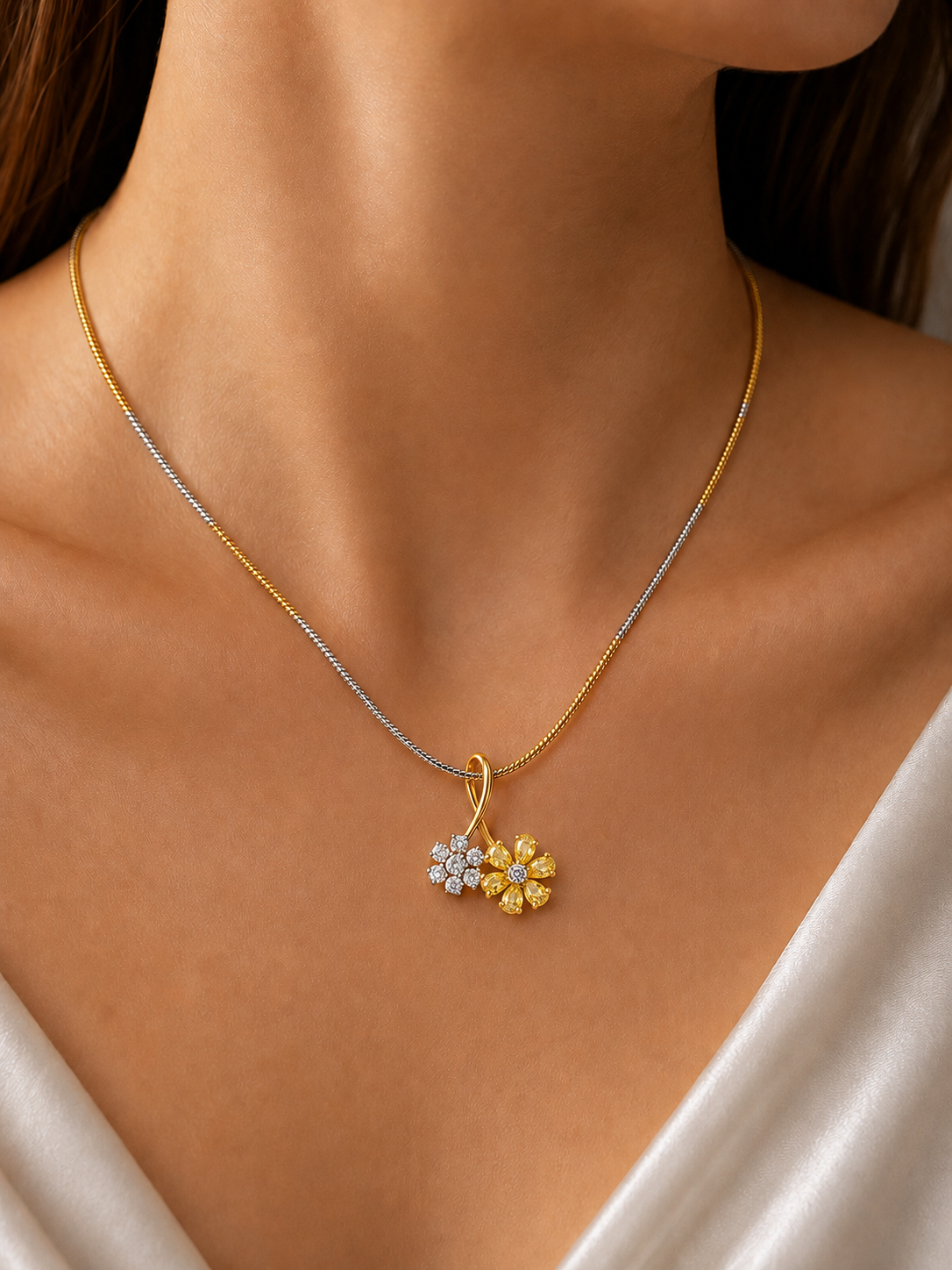 Gold Diamond Sapphire Yellow Floral Pendant