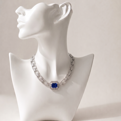 Luxury Gold Diamond Necklace with Blue Sapphire Centerpiece