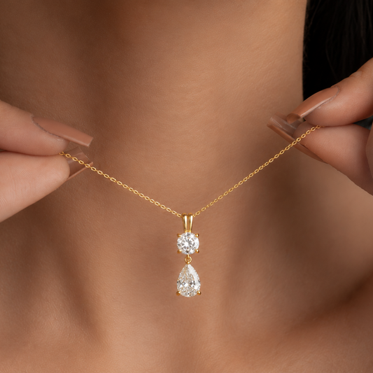 Dual Stone Round and Pear Drop Diamond Pendant