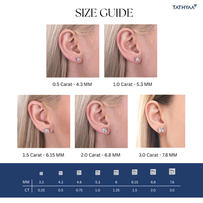 4 Prong Princess Solitaire Stud Earrings
