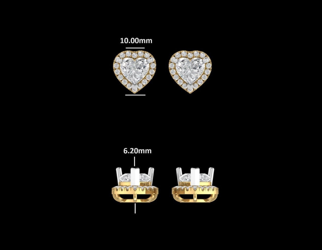 Heart Diamond Halo Stud Earrings