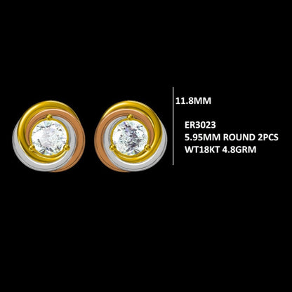 Two Tone Round Diamond Stud Earrings