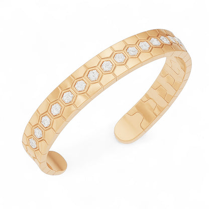 Luxury Honeycomb Pattern Diamond Cuff Bracelet