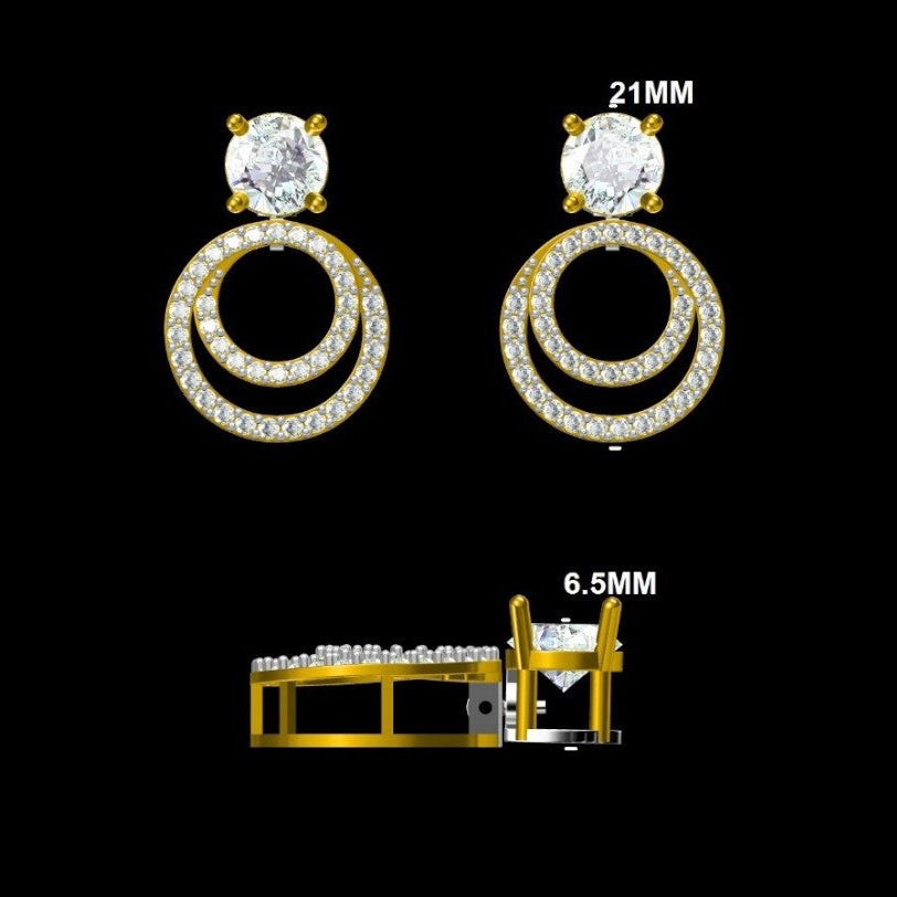 Double Circle Halo Diamond Drop Earrings