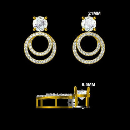Double Circle Halo Diamond Drop Earrings