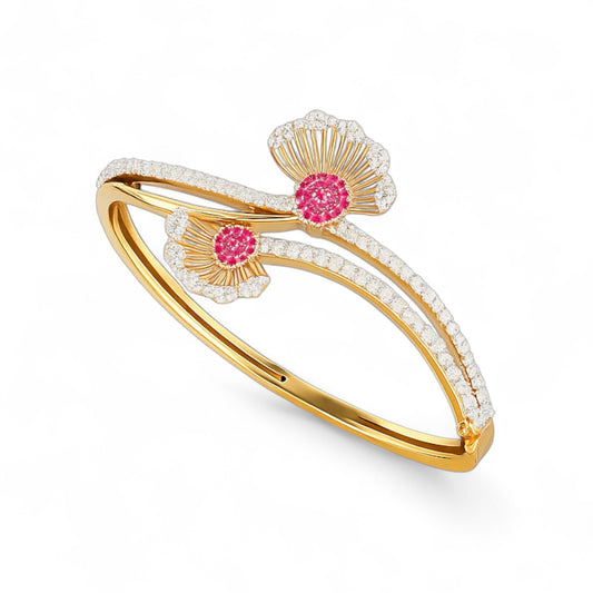 Artistic Ruby & Diamond Fan Motif Bangle