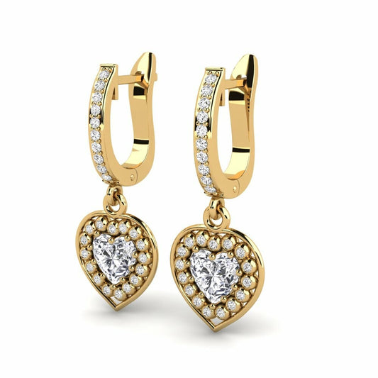 Gold Heart-Shaped Diamond Drop Earrings