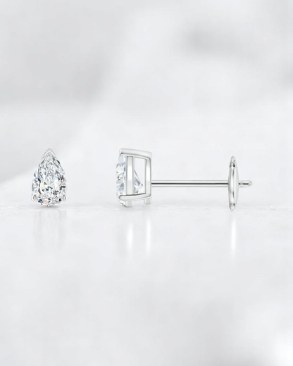 3 Prong Pear Solitaire Stud Earrings
