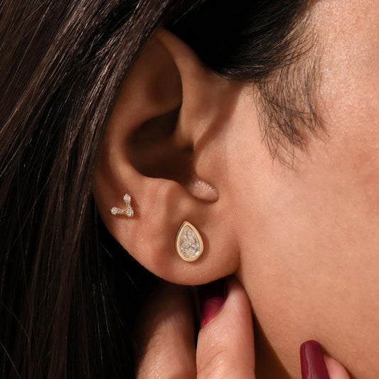 Pear Bezel Solitaire Stud Earrings