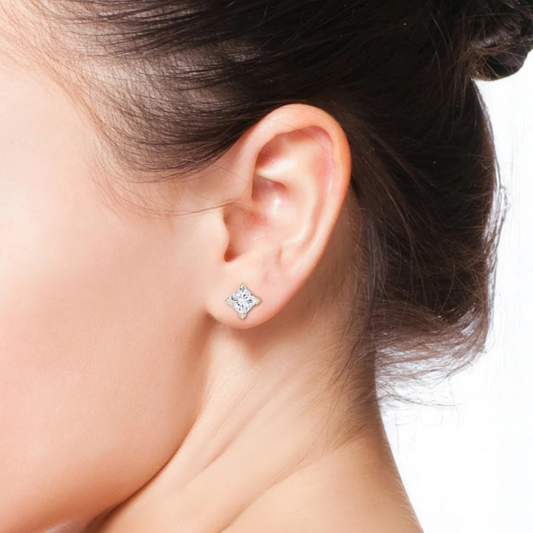 4 Prong Princess Solitaire Stud Earrings