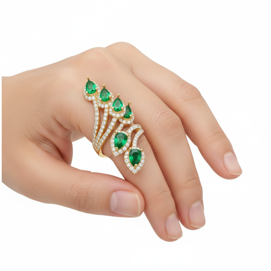 Emerald Green Pear Cluster Ring