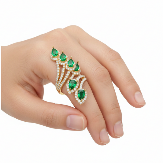 Emerald Green Pear Cluster Ring