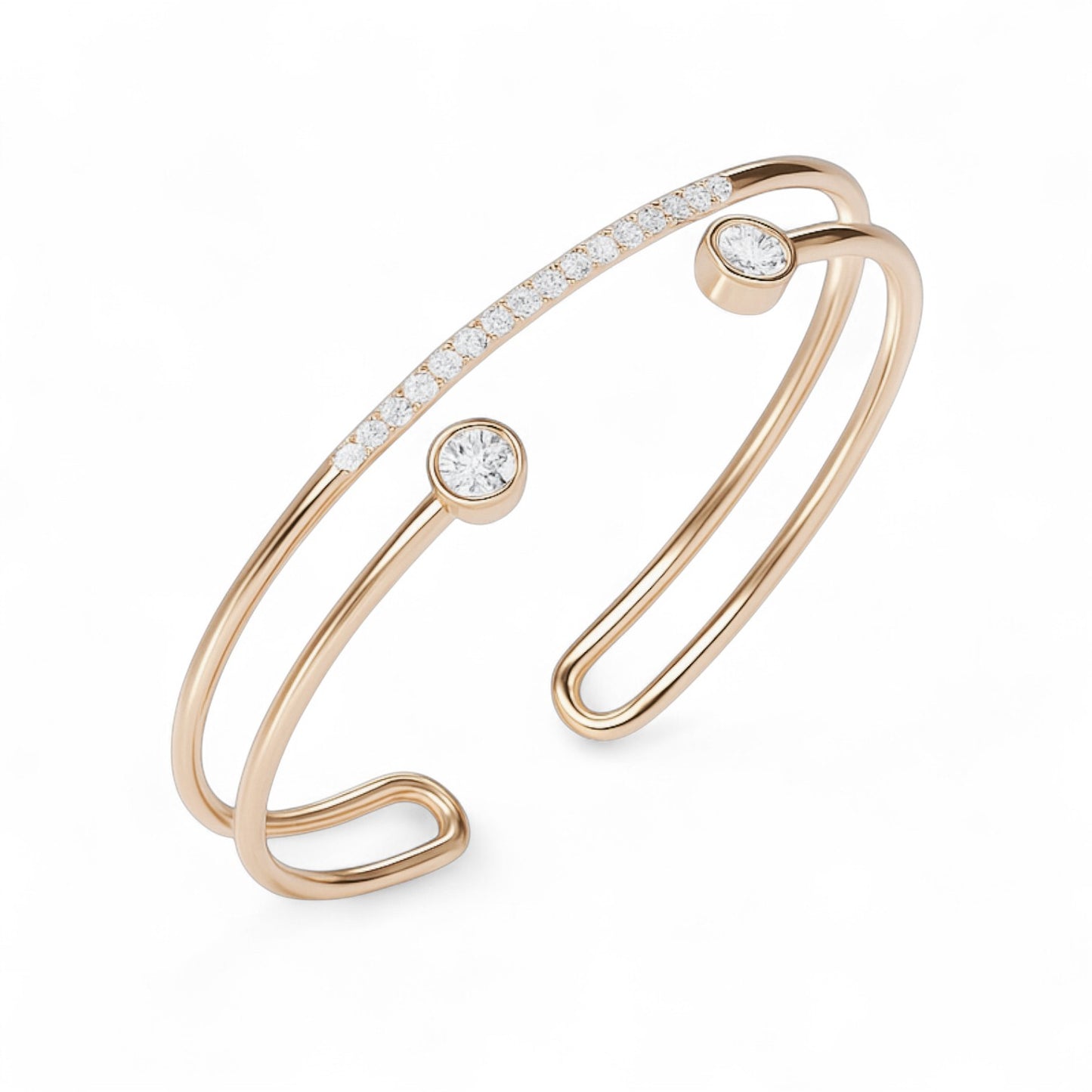 Double Band Diamond Open Cuff Kadaa Bracelet