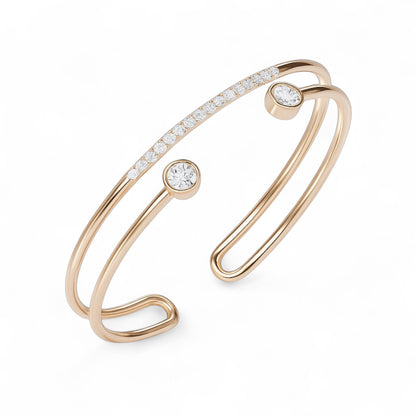 Double Band Diamond Open Cuff Kadaa Bracelet