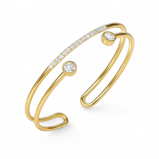 Double Band Diamond Open Cuff Kadaa Bracelet