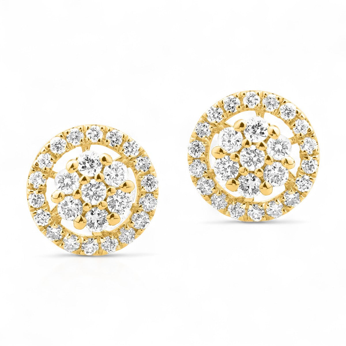 Floral Cluster Round Diamond Stud Earrings