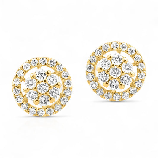 Floral Cluster Round Diamond Stud Earrings