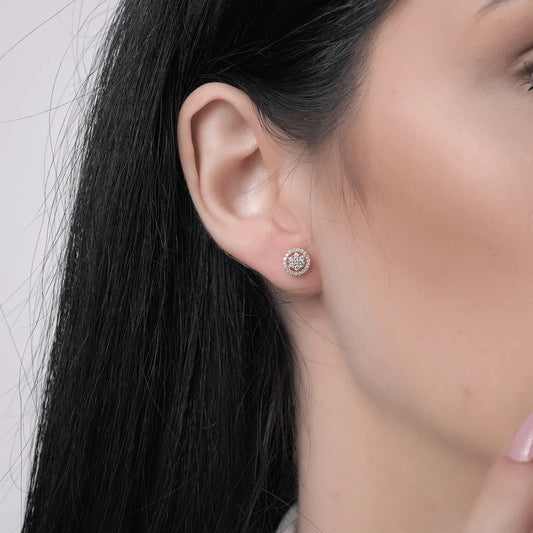 Floral Cluster Round Diamond Stud Earrings