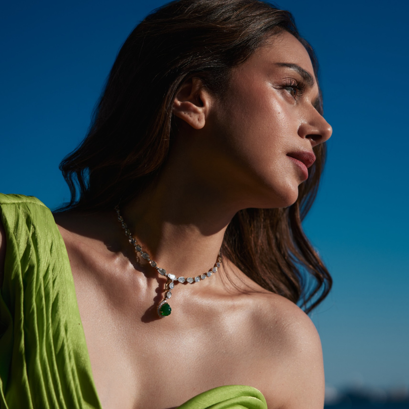 Pear Emerald Diamond Necklace
