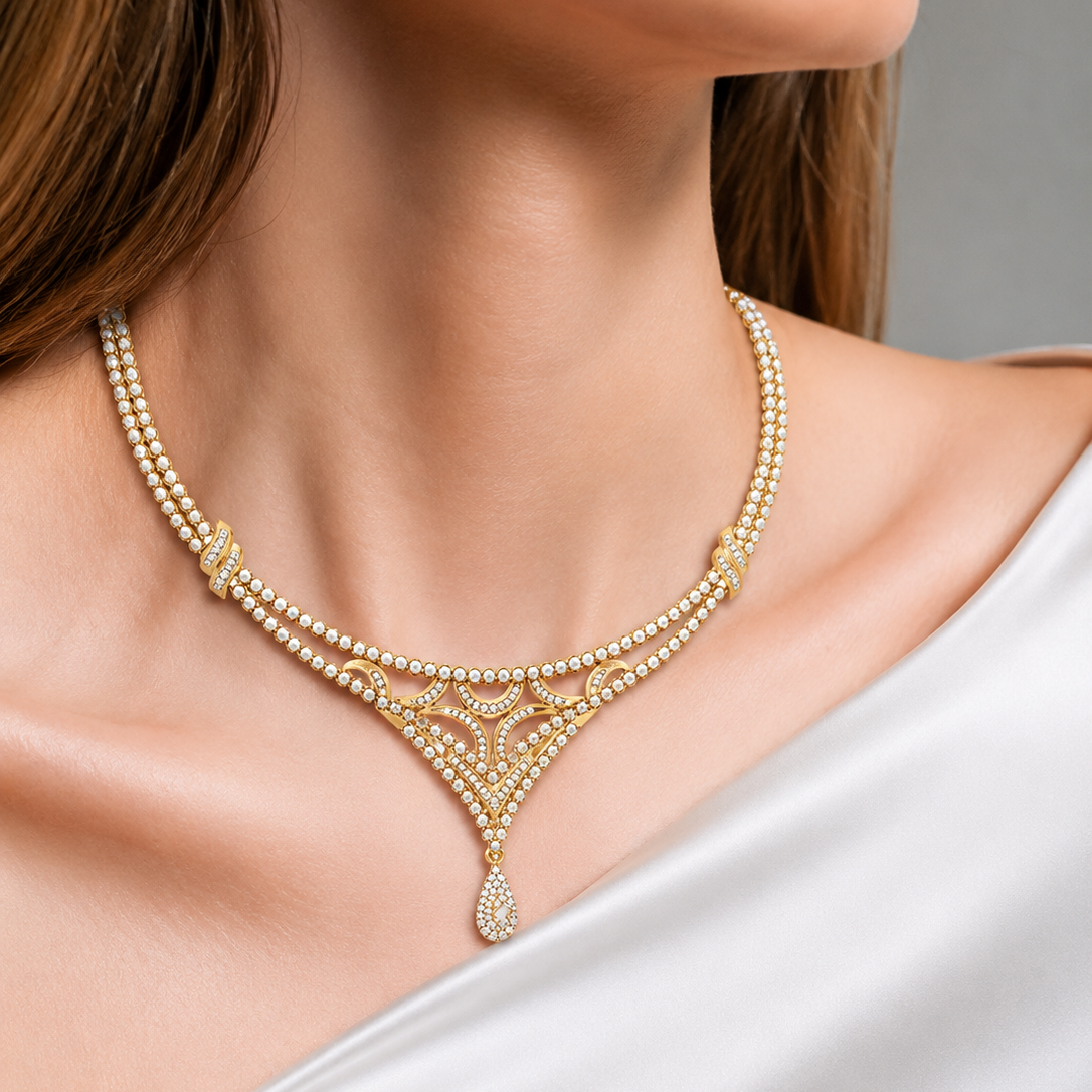 Teardrop Diamond Necklace with Earrings