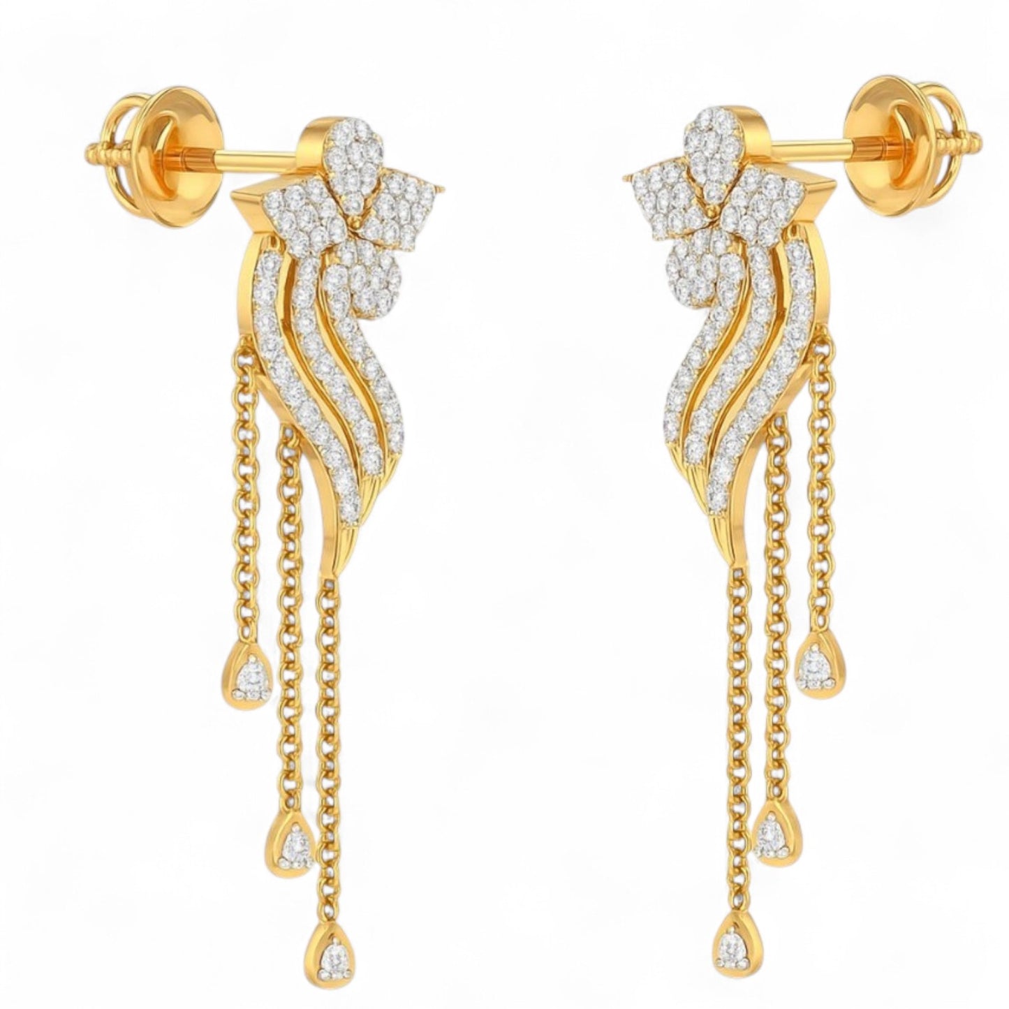 Golden Waves Diamond Drop Jhumka Earrings