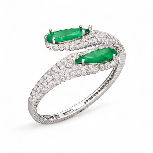 Dual Marquise Emerald and Diamond Wrap Bracelet