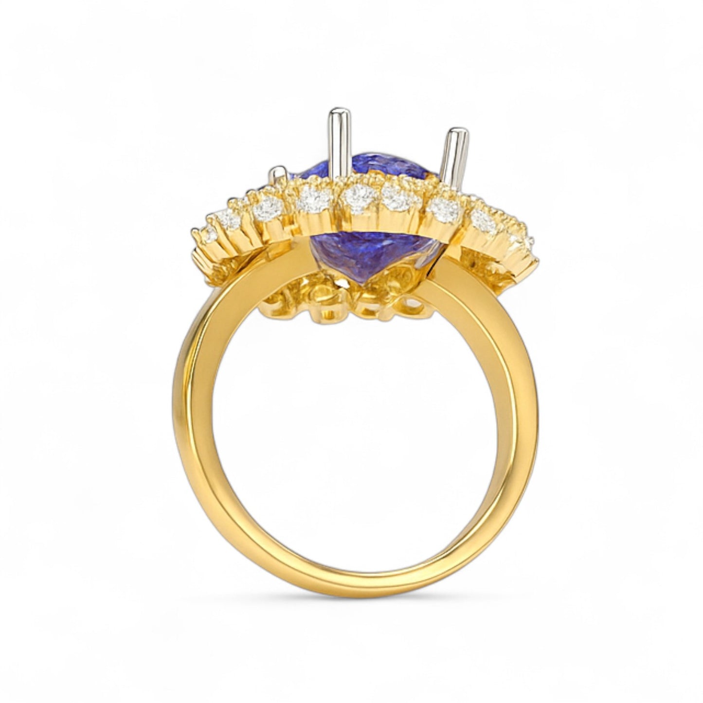 Oval Blue Gemstone and Diamond Halo Ring