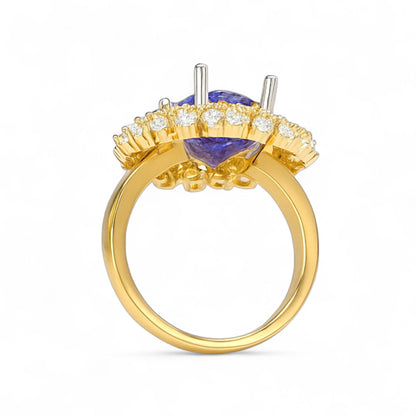 Oval Blue Gemstone and Diamond Halo Ring